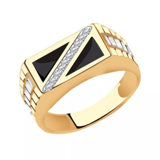 Кольцо-печатка с фианитом из золота