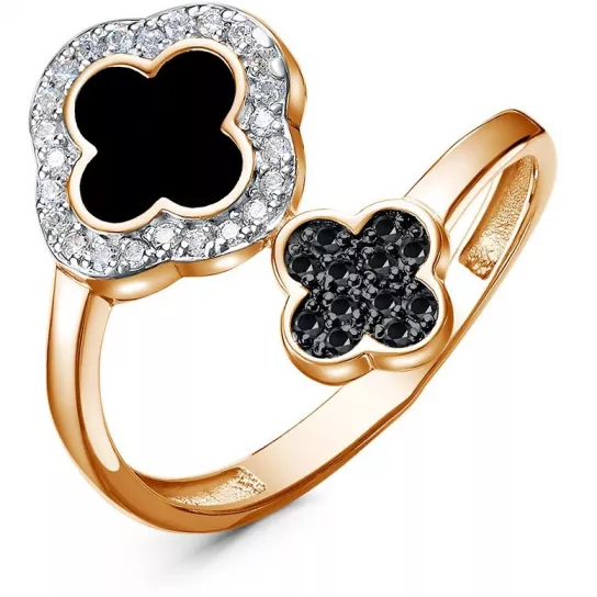 Кольцо с фианитом и эмалью из золота