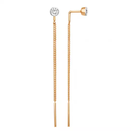 Серьги-продевки с фианитом из золота