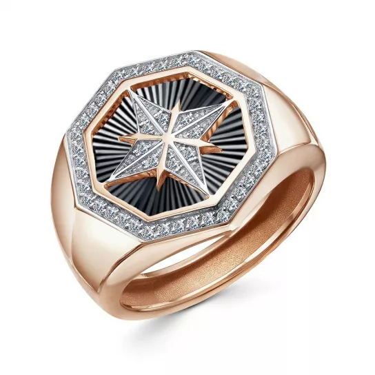 Кольцо-печатка с фианитом из золота