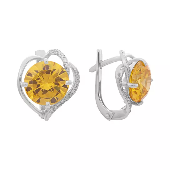 Серьги с фианитом из серебра